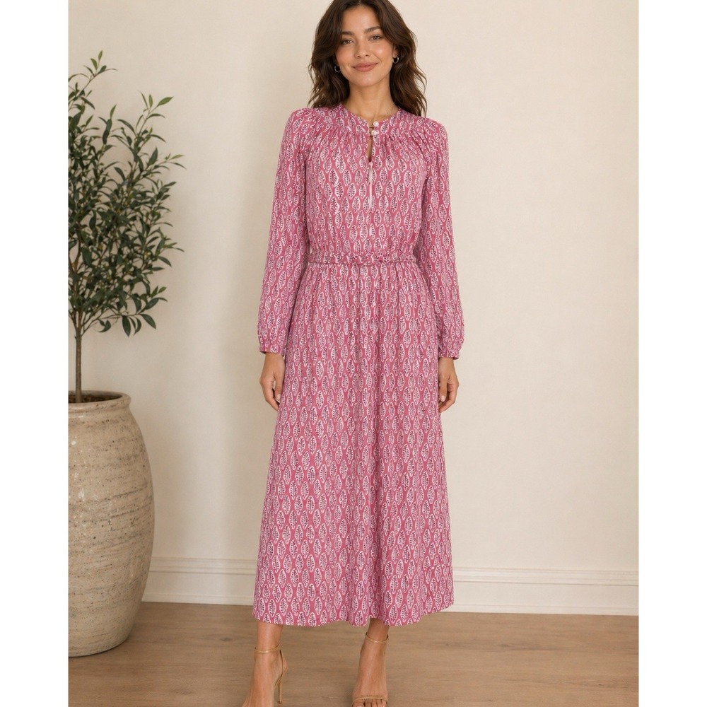 Emersonโ Fry India Collection Pink Leaf Print Maxi Dress Organic Cotton M/L